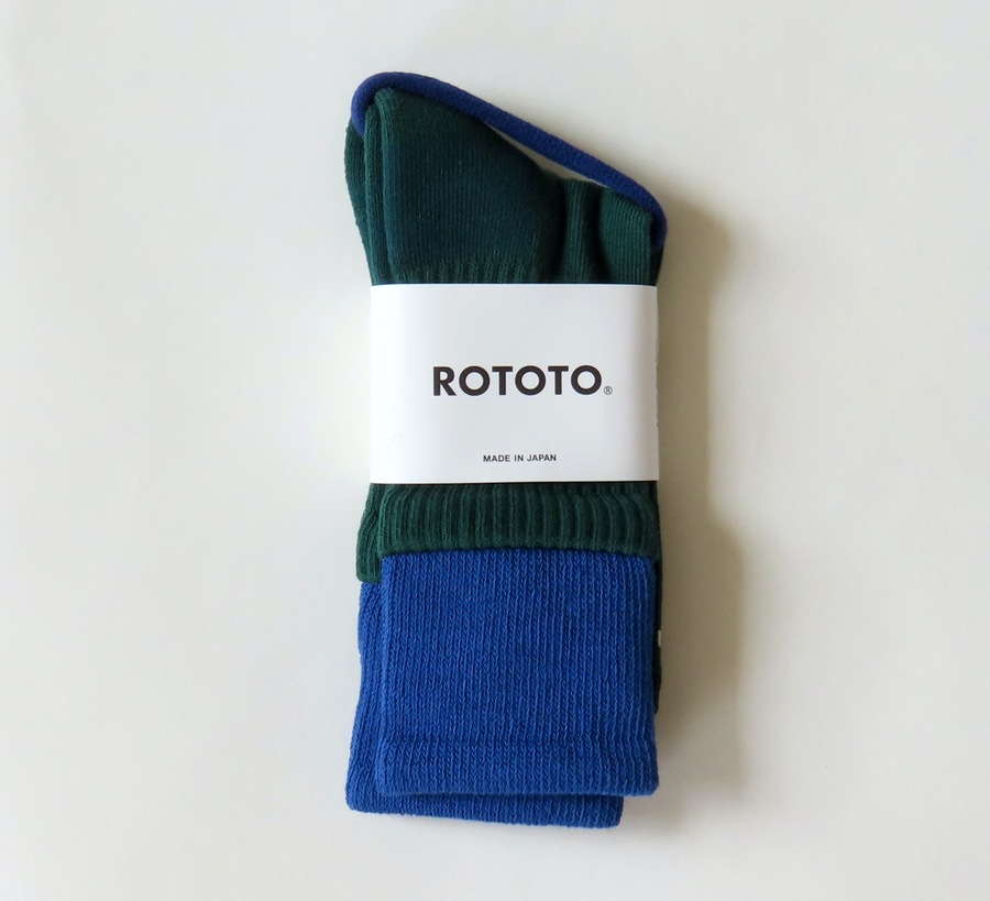 rototo, double face socks, found bath, found bath uk stockist, blue, marl, cotton, wool, ro to to, Japanese socks, made in japan, towelling, rototo uk stockist, Rototo blue & green Organic Cotton Double Layer Socks