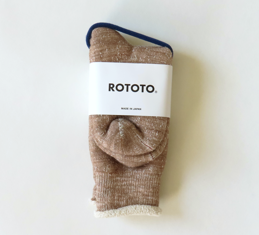 rototo, double face socks, found bath, found bath uk stockist, blue, marl, cotton, wool, ro to to, Japanese socks, made in japan, towelling, rototo uk stockist,  Rototo camel Double Face Socks