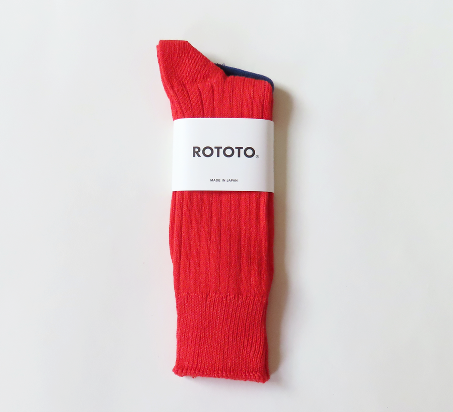 rototo, double face socks, found bath, found bath uk stockist, blue, marl, cotton, wool, ro to to, Japanese socks, made in japan, towelling, rototo uk stockist, Red Tomato Linen Cotton Ribbed Crew Socks
