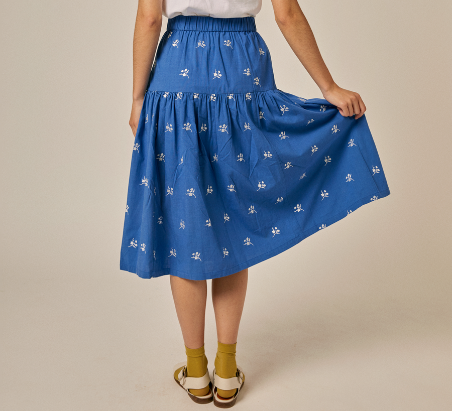 Sideline / Blue Embroidered Lia Skirt