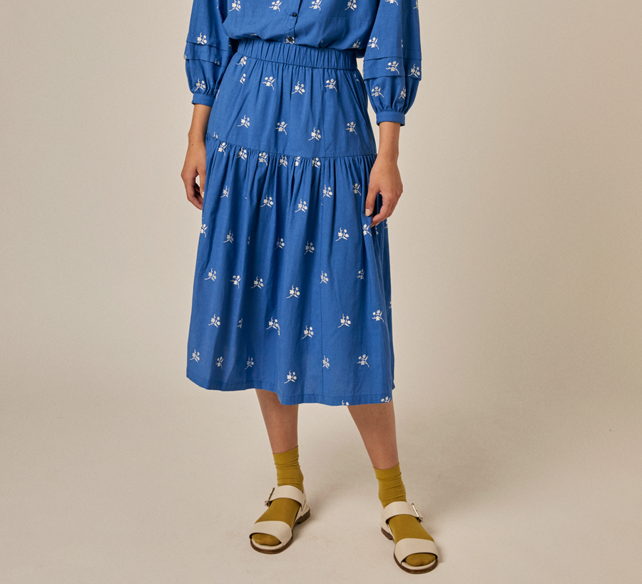 Sideline / Blue Embroidered Lia Skirt
