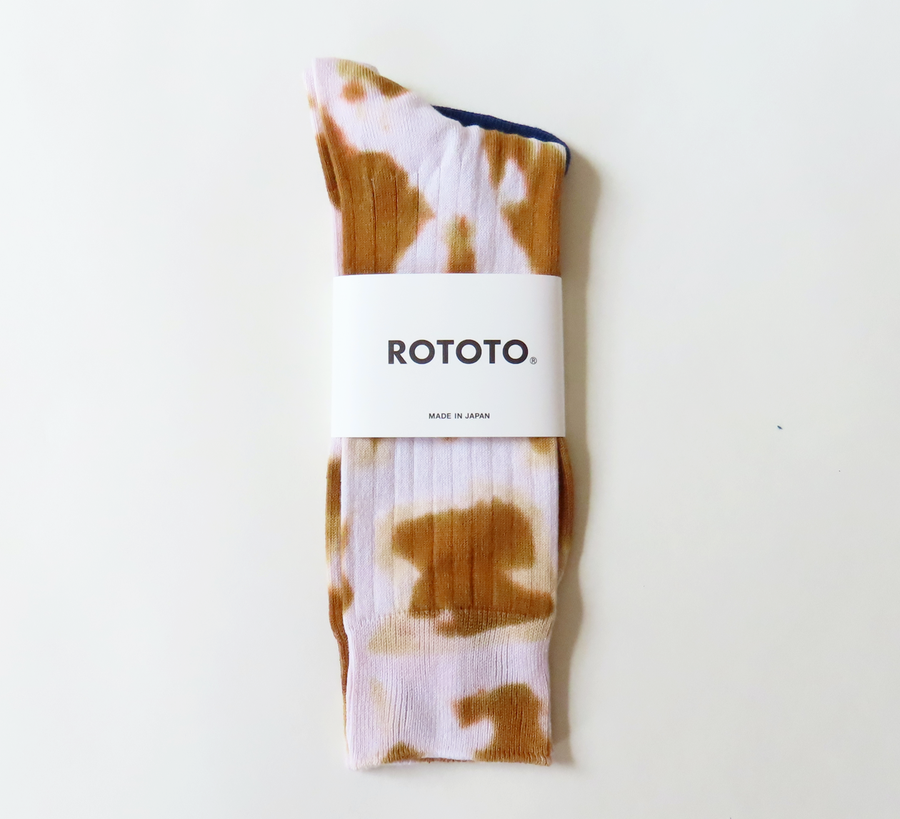 rototo, double face socks, found bath, found bath uk stockist, blue, marl, cotton, wool, ro to to, Japanese socks, made in japan, towelling, rototo uk stockist, Light Brown/Beige Tie-Dye Formal Crew Socks